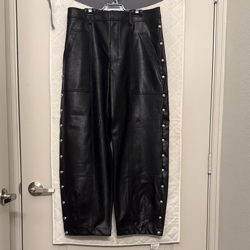 Faux leather studded barrel ankle pant